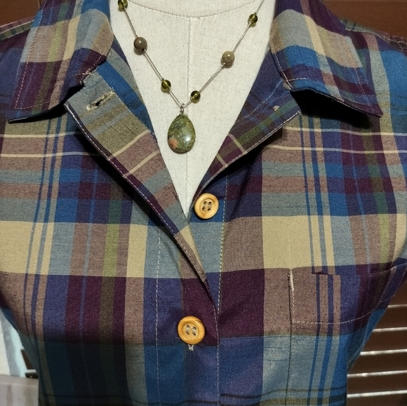 2465)Vtg 90's Expressions Multicolor Plaid Sleeveless Collar Shirt Dress Size 12 - Picture 6 of 8